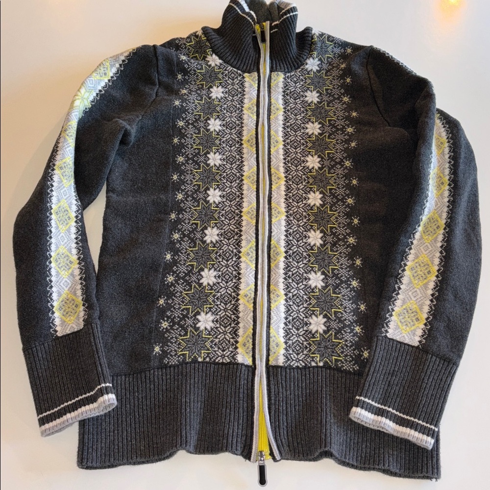 Eddie Bauer Nordic Snowflake Full Zip Knit Sweater Gray Christmas Size Small